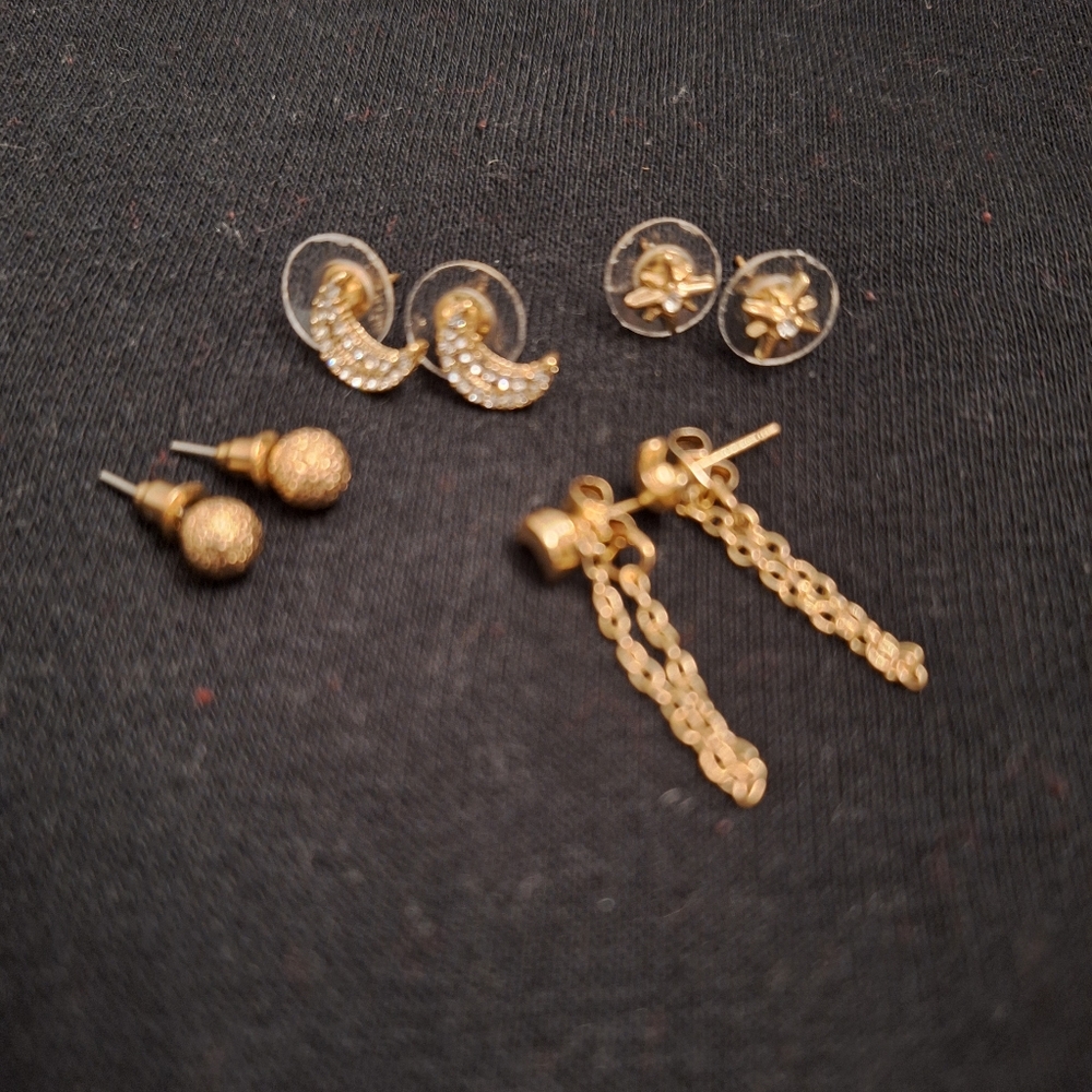 Elegant Gold-Tone Moon and Stars Earring Set/Lot